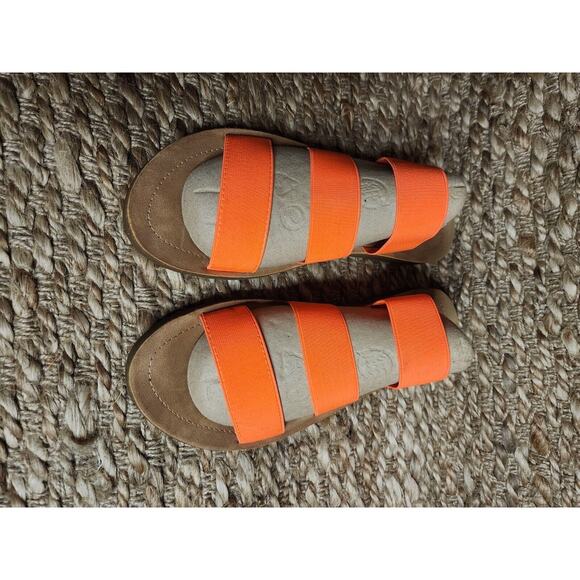 MAUI ISLAND Women's Laguna Neon Orange Tan Strappy Stretch Slide Sandal Size 10 - Picture 2 of 5